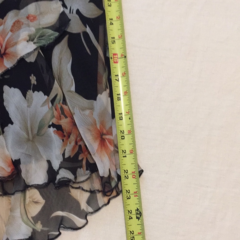 Vintage S.L.B. Silk Organza High/Low Floral Asymmetrical Skirt Olive Coral S/P - Picture 11 of 16